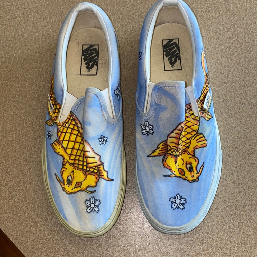 One Of A Kind Custom Vans W/ Koi Fish